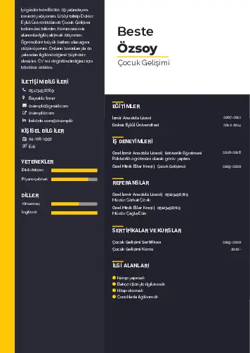 Çocuk Gelişimi Bölümü CV Örnekleri cv indir